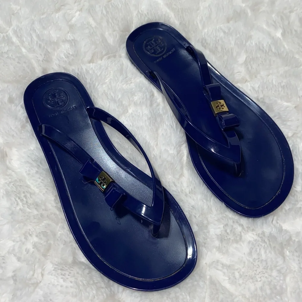 TORY BURCH Michaela Bow Blue Jelly Flip Flops Sz 8